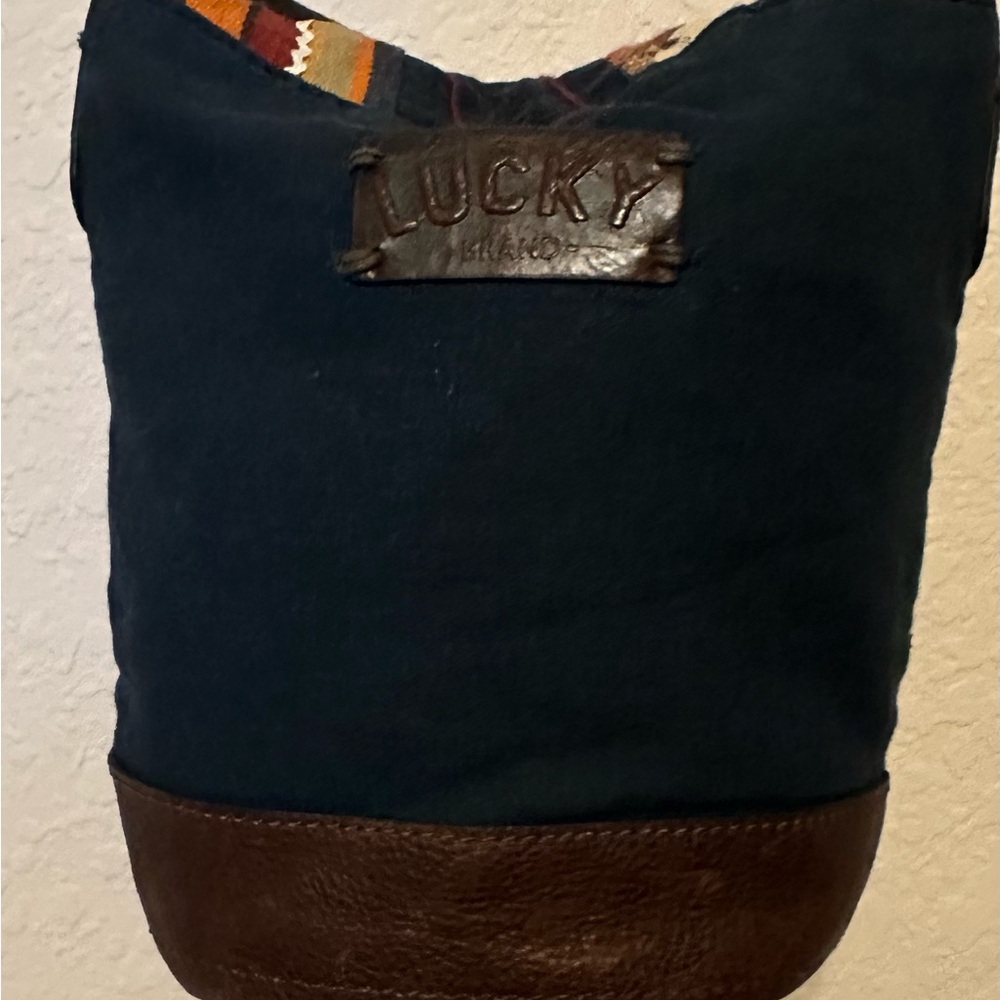 Lucky Brand Patchwork Shoulder Bag with Blue and Brown Accents - Picture 3 of 11